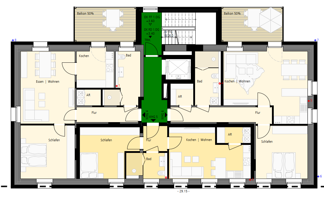Grundriss 1. Obergeschoss 3 Wohnungen